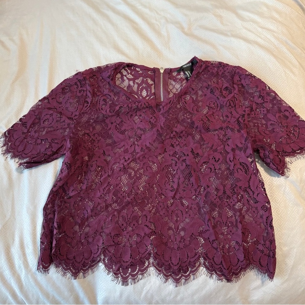 Forever 21 Burgandy Lace Crop Blouse